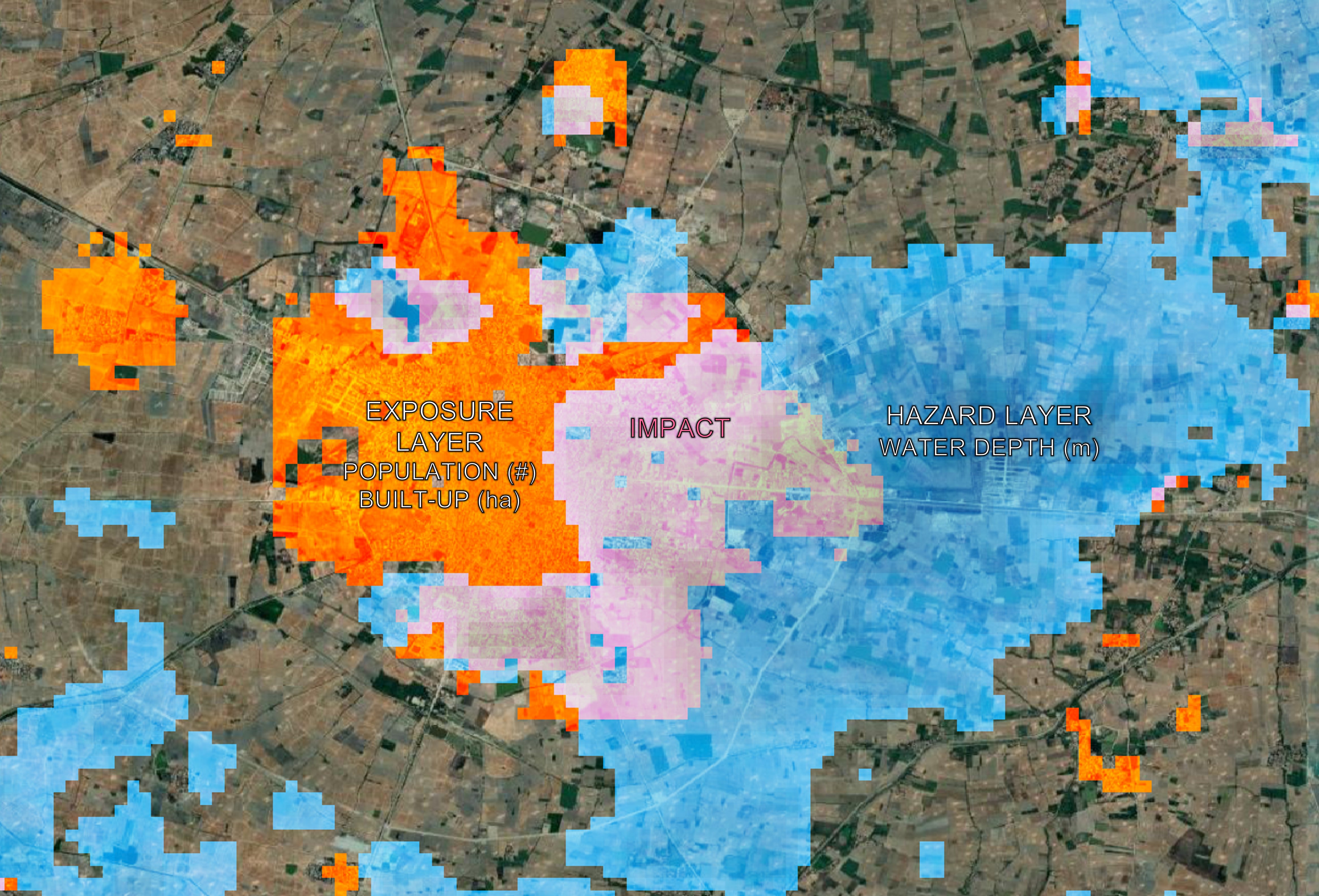 Distribución espacial del riesgo. Los análisis probabilistas producen mapas de pérdida media anual (EAI) que muestran la distribución territorial del riesgo. Fuente: Banco Mundial CCDR-Tools (GFDRR, 2024). Licencia GPL-3.0.
