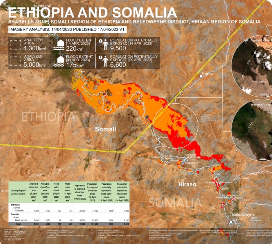 Producto UNOSAT de cartografía de inundaciones. Los mapas de extensión de inundaciones derivados de imágenes SAR son uno de los productos más utilizados durante emergencias. Fuente: UNOSAT / Banco Mundial CCDR-Tools (GFDRR, 2024). Licencia GPL-3.0.